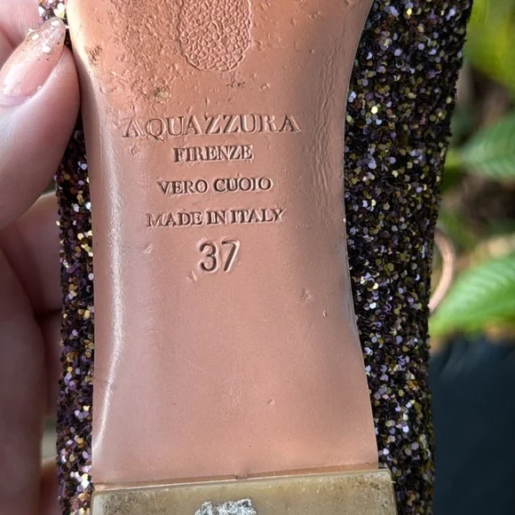 AQUAZZURA Firenze Christy Glittered Leather Flats, size 37 (6 US) - Picture 8 of 9